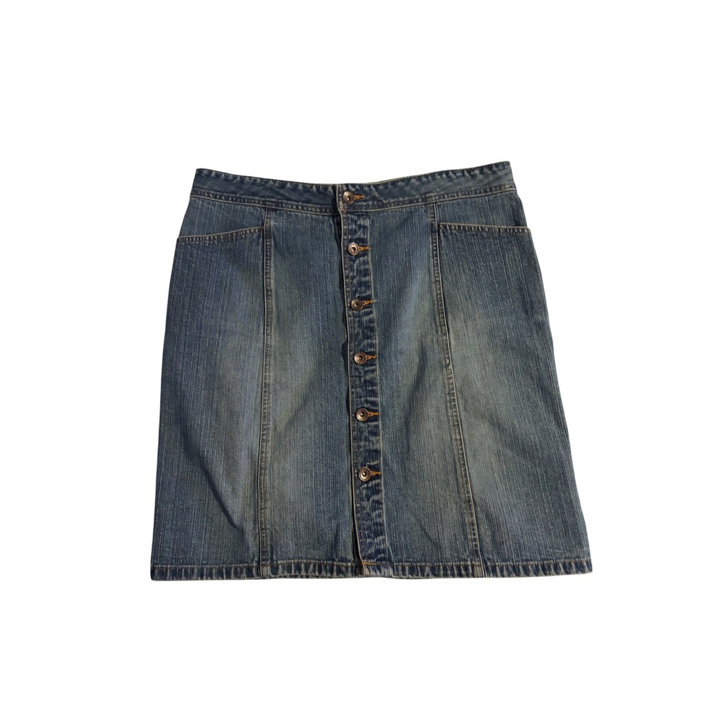 Old Navy Blue Jeans Button Front Denim Mini Skirt Medium Wash Womens 12